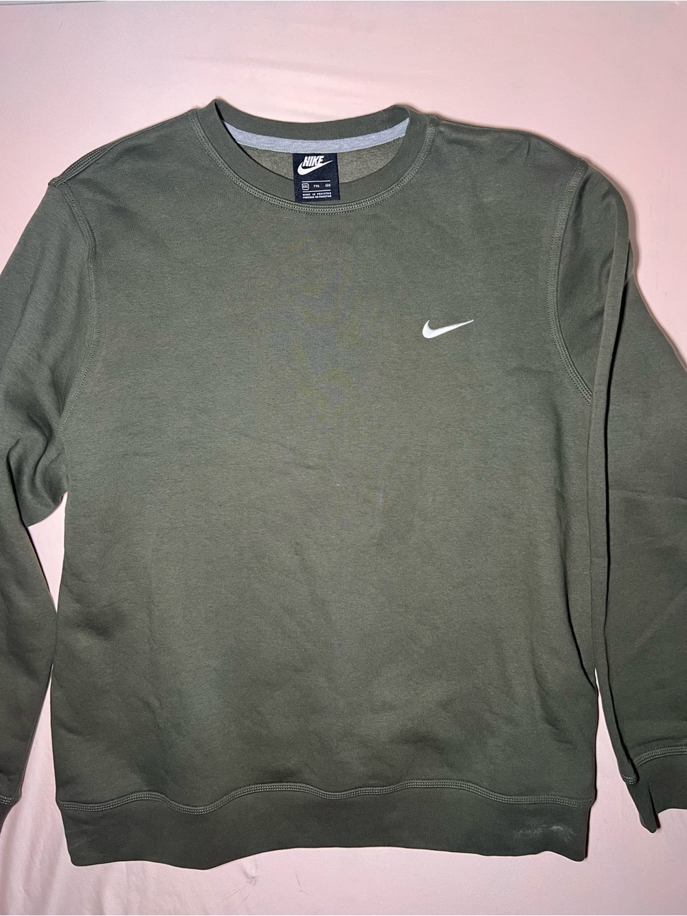 Nike Olive Green Crewneck Sweatshirt with White Swoosh